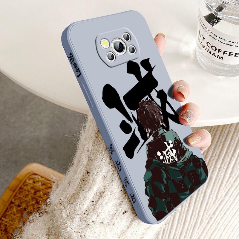 Demon Slayer Cute For POCO M5S M4 M3 C55 C50 C40 C3 X5 X4 X3 X2 F5 F4 F3 Pro GT NFC Liquid Left Rope Phone Case