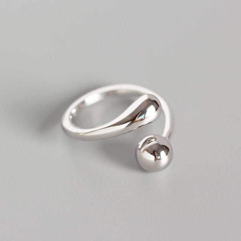 925 Sterling Silver Rings for Women Adjustable Female Glossy Round Bead Simple Fashion Jewelry Minimalism