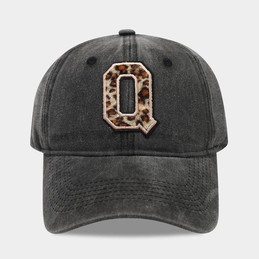 Black Baseball Cap, 26 English Letters Leopard Print Duckbill Hat, Women's Retro Fashion Sports Sun Hat, Trendy Cap