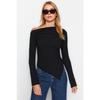 Black Draped Boat Neck Asymmetrical Knitted Blouse Twoaw24bz00393