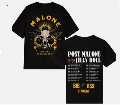 Big Ass Stadium Malone Post Malone Jelly Roll Tour 2025 Concert T-Shirt