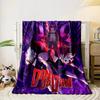 Dynamic characters facing a monstrous entity with intense purple hues. for all seasons blanket lunch break throw gift