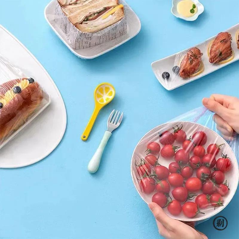 100 шт. Эластичные крышки для продуктов, Одноразовые пластиковые крышки для мисок для хранения фруктов и овощей, Упаковки для сохранения свежести