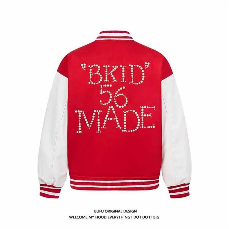 Женская нишевая трендовая свободная красная бейсбольная куртка - Дизайн Весна 2025