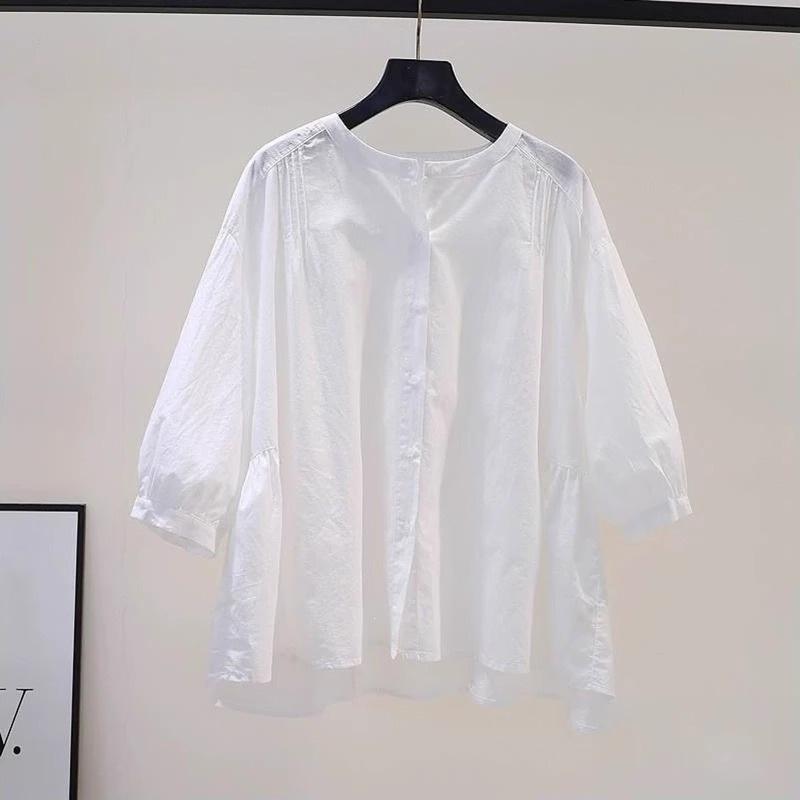 French purple seven-quarter-sleeved cotton shirt short-sleeved T-shirt women's 1116 new summer loose belly-covering half-sleeved top