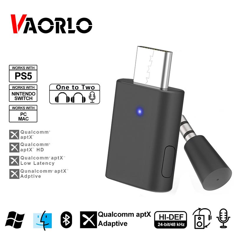 VAORLO Передатчик APTX Type-C для мобильных телефонов PS5 Nintendo с низкой задержкой HD-передачи, поддержка «один на два» с микрофоном, Plug and Play