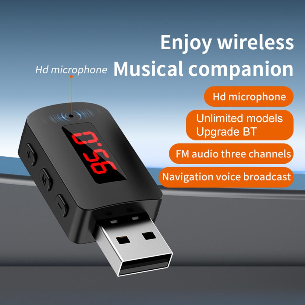 Автомобильный беспроводной аудио Bluetooth-совместимый адаптер громкой связи для вызова беспроводного музыкального аудиоприемника со светодиодным дисплеем для автомобильного FM-радио