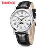 TIME100 Стильные 50-метровые водонепроницаемые спортивные кварцевые часы для серфинга с тремя стрелками и секундной стрелкой, модные кожаные наручные часы для мужчин, белые