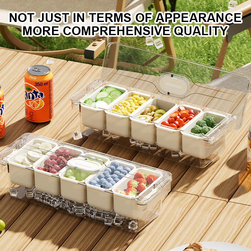 Kitchen 5 Grids Divided Serving Tray Storage Box Outdoor Camping Portable Sub-format Box Fresh-keeping Snack Fruits Food Box New