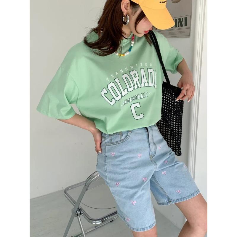 Fashion Retro Bow Large Size Loose Denim Shorts Women Casual Vintage Summer Wide Leg Pant Female Button High Waist Short Streetwear Jeans