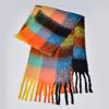 New Autumn and Winter Rainbow Plaid Scarf Fashion Circle Yarn Thickened Warm Plaid Fringed Long Scarf Couple