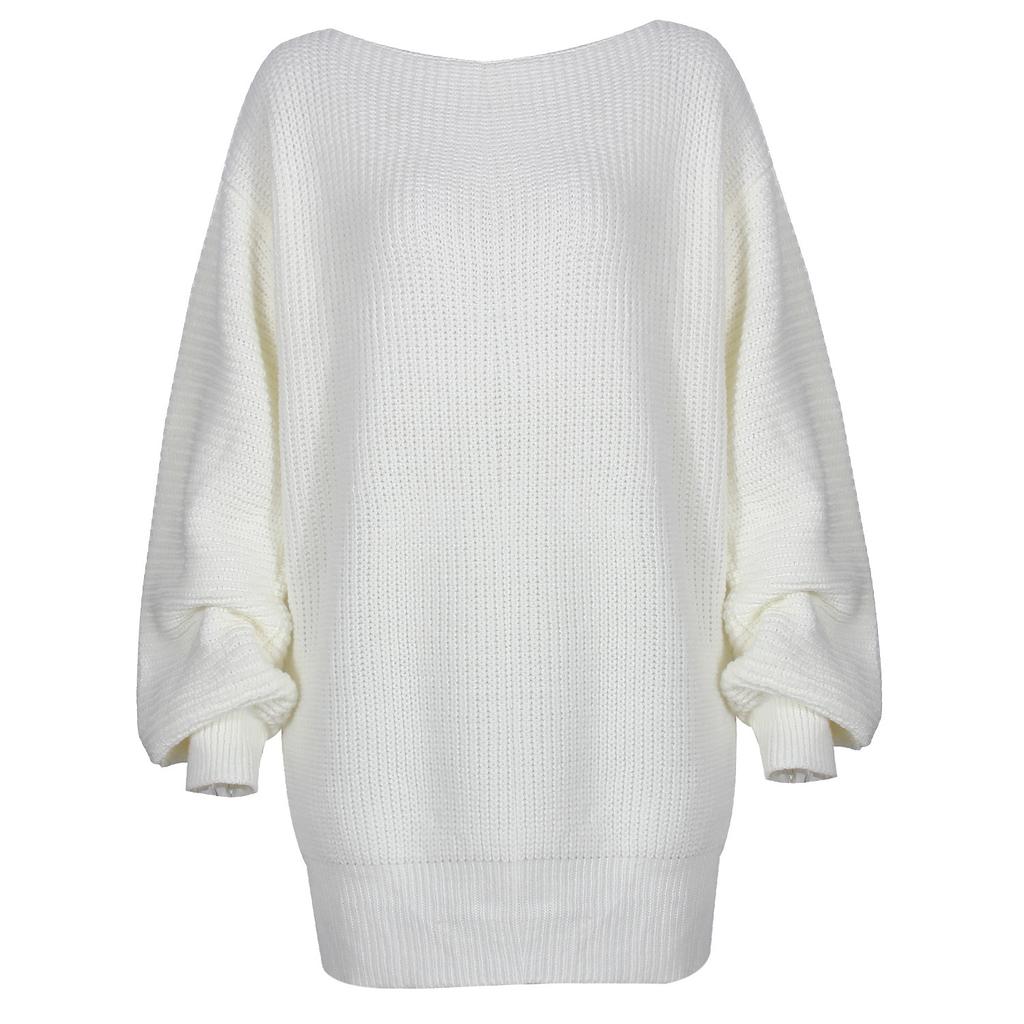 Women's Off-shoulder Sweater Dress Long Sleeve Knitted Pullover Jumper for Autumn Winter