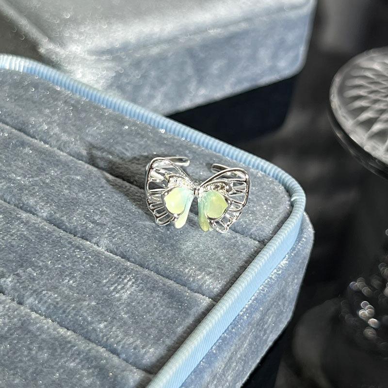 Exquisite Niche Mori Sweet Enamel 3D Butterfly Open Ring Alloy Cold‑Wind Spice‑Girl High‑End Dating Holiday Gift