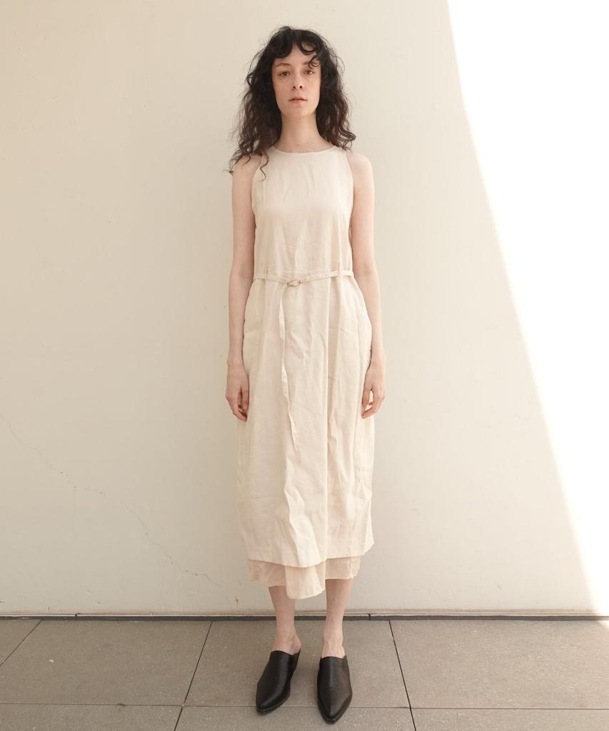 Neiro Linen Double Layered Sleeveless Dress Cream