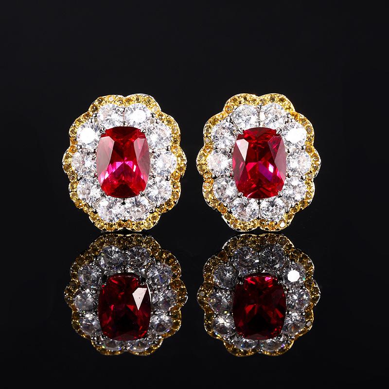 Jewelry Copper Bottom Gold-Plated Simulation Red Corundum High-End Retro Suit Women 10 * 14-8 * 10