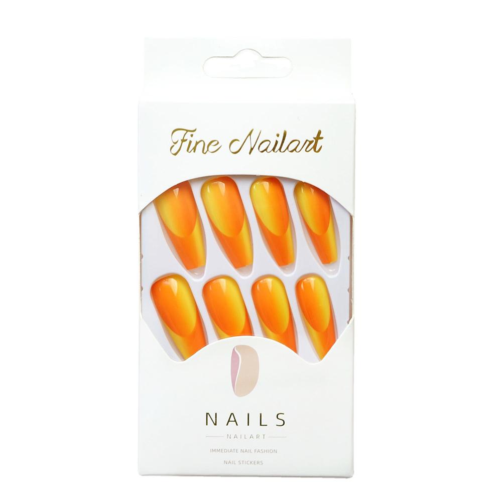 24pcs Long False Nail Orange Jade Style Removable Nail Solid Color for Lady Beauty Nail Makeup