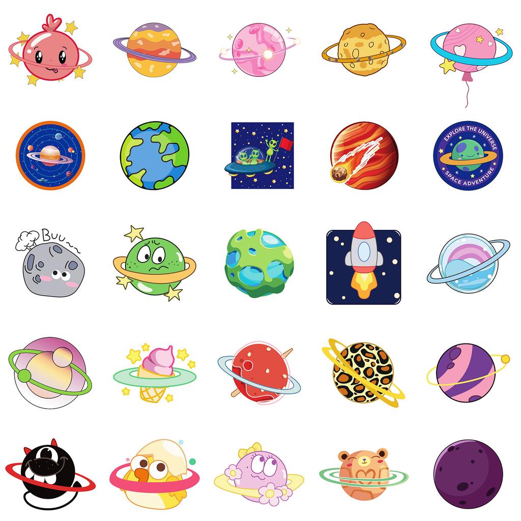 50 Creative Planet Stickers DIY Children's Room Water Cup Skateboard Decoration Without Repeating Stickers