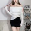 Женская футболка с длинным рукавом 2023, модный укороченный топ с открытыми плечами Y2k, уличная одежда, прозрачные футболки, тонкая блузка, корейская сексуальная рубашка 26245