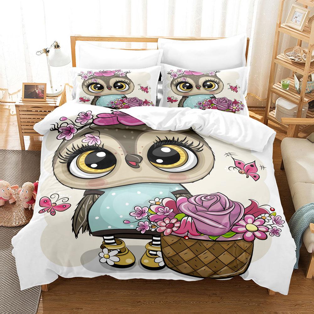Комплект пододеяльника Сова Размер Кинг Квин Смешной Мультяшный Мягкий Декоративный Детский Детский Полиэстер Покрывало Чехол для Кровати Для Детей Мальчиков Девочек