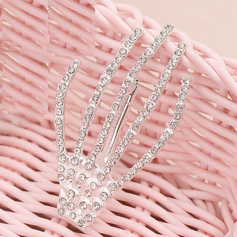 Hair Accessories Skeleton Hand Hair Clip Diamond Skull Clip Special Design Head Rope  Women Girl