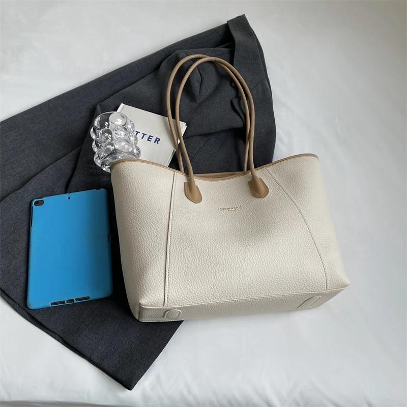 Классическая однотонная сумка-тоут из искусственной кожи на плечо большой вместимости, новая модная женская сумка в стиле ретро