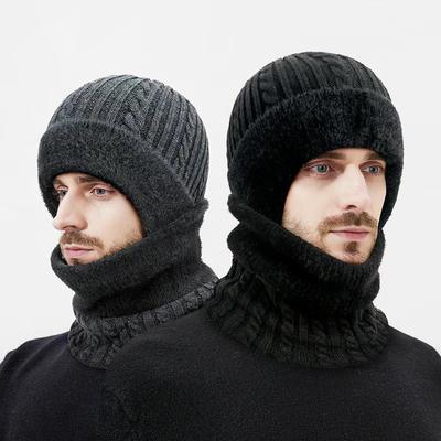 Зимняя теплая шапка с толстой шеей, комплект из двух предметов, мужская уличная ветрозащитная для защиты ушей при езде на велосипеде, вязаная шапка