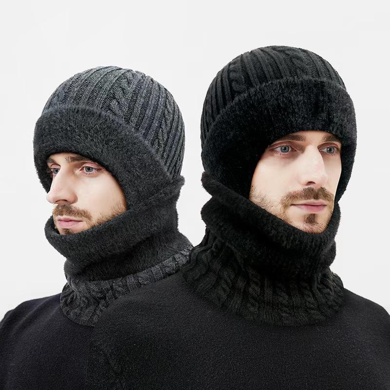 Winter Thick Neck Cap Two-Piece Set Men's Outdoor Cold-Proof Cycling Ear Protection Knitted Hat