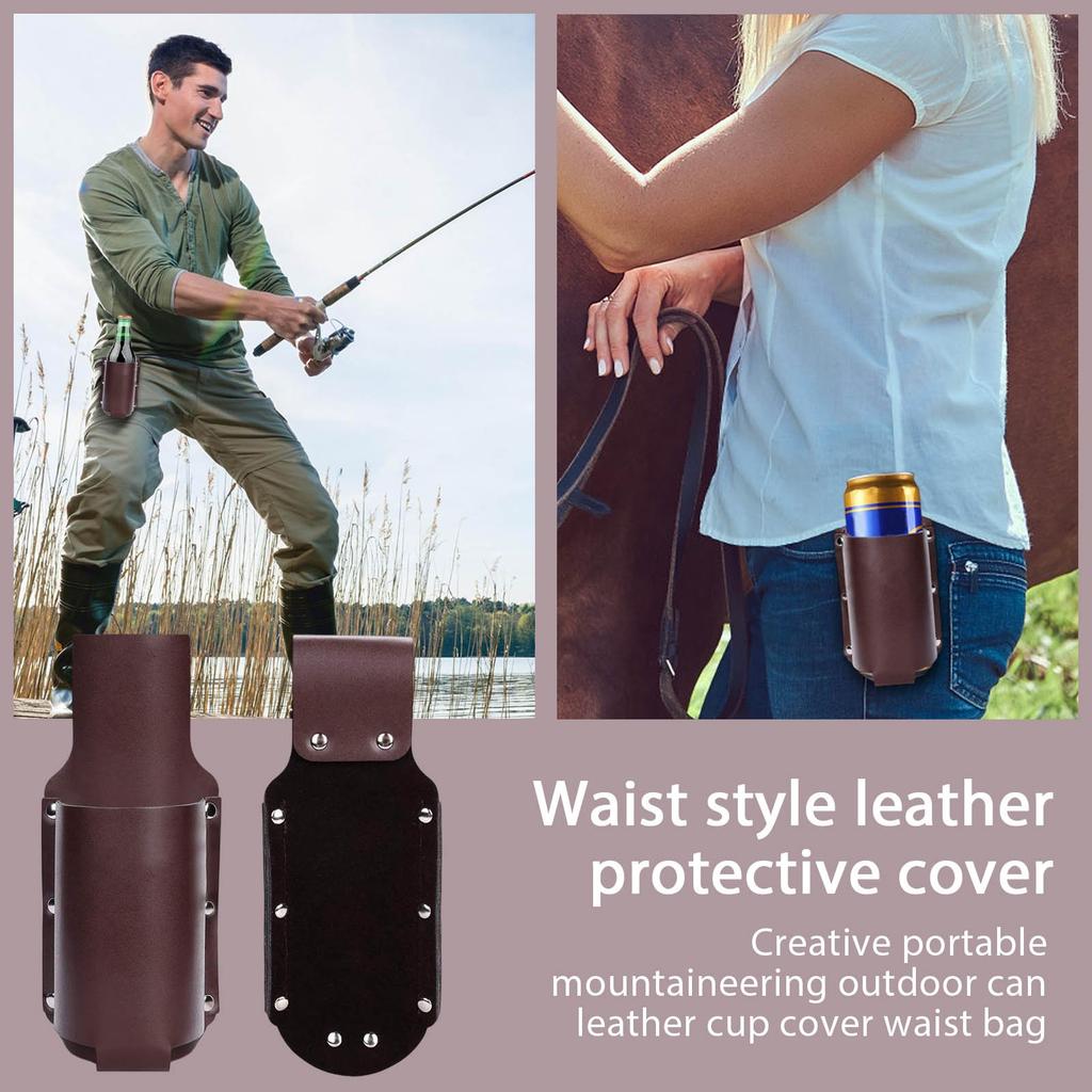 Waist-hanging Leather Beer Bottle Protective Cover Creative Portable Mountaineering Outdoor Can Leather Cup Sleeve Waist Bag