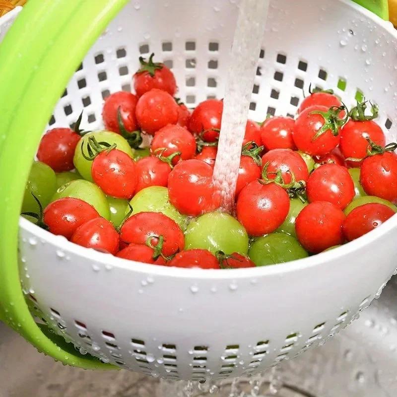 Вращающаяся корзина для слива для мытья, обезвоживания, слива и сушки овощей и фруктов. Бытовая вращающаяся корзина для слива