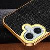 For iPhone 16 Case Crocodile Texture Leather+TPU Electroplating Phone Cover with Ring Kickstand - Black