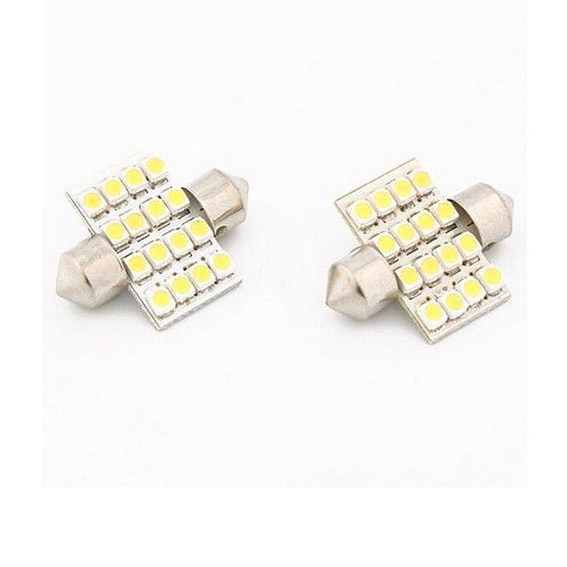 2 Pcs 31Mm 3528 16 Led Smd White Festoon Dome Car Bulbs