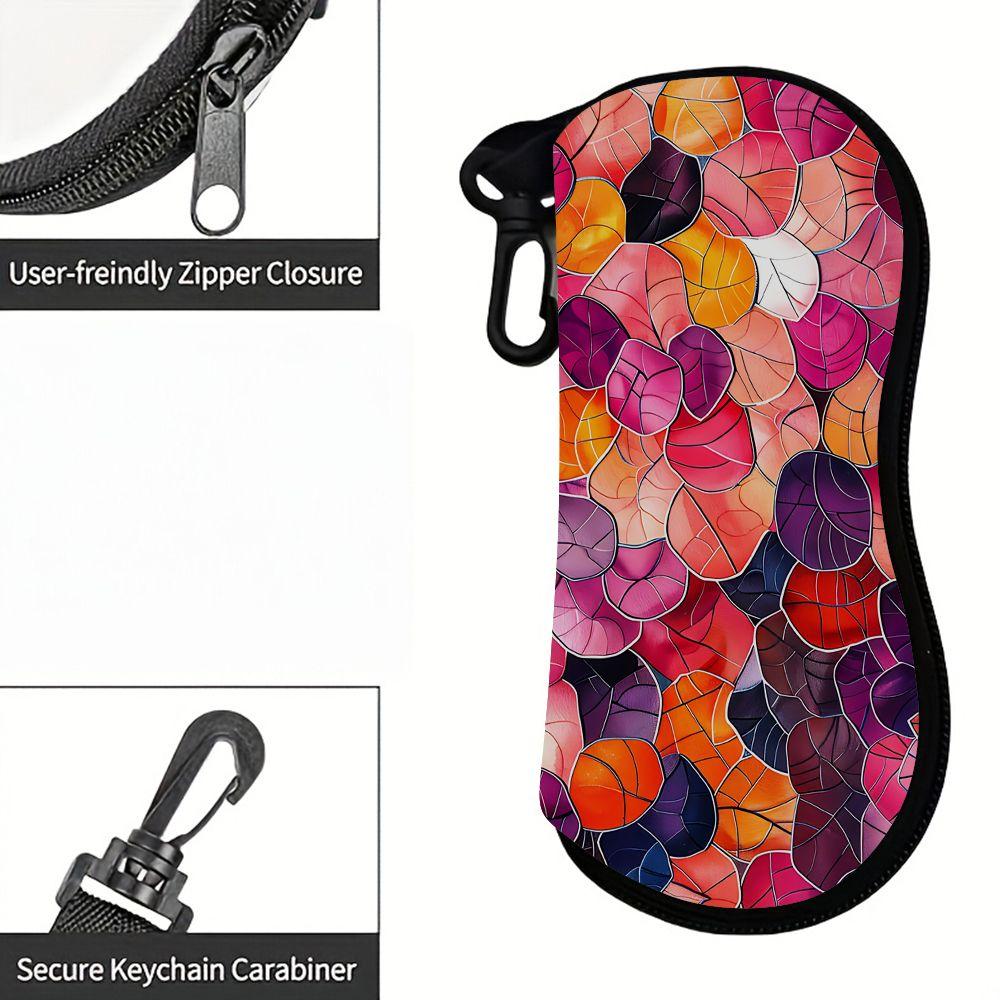 2D-Colorful Mosaic Flower Pattern Protective Sunglasses Case, Soft PU Leather Eyeglasses Storage Pouch, Portable Travel Eyewear Bag Holder for Women