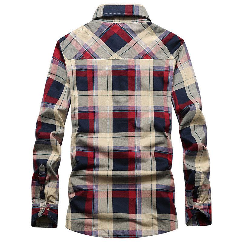 Autumn and Winter Men's Plaid Long-sleeved Shirt Plus Velvet Thickened Warm Shirt Plus Size Shirt Trend 1598