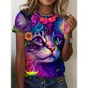 2025 Summer New Women's 3D Digital Printed T-shirt Creative Animal Pattern Round Neck Casual Short Sleeve Loose Fashion Top