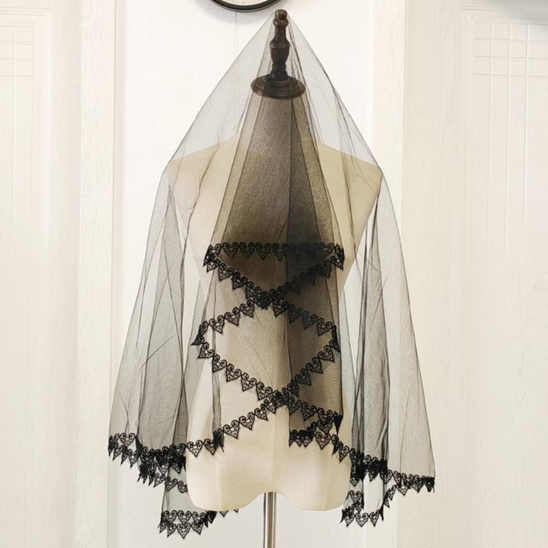 Длинная фата невесты из тюля с кружевной отделкой в виде сердец и гребнем для фиксации в волосах, аксессуары для свадебной вечеринки