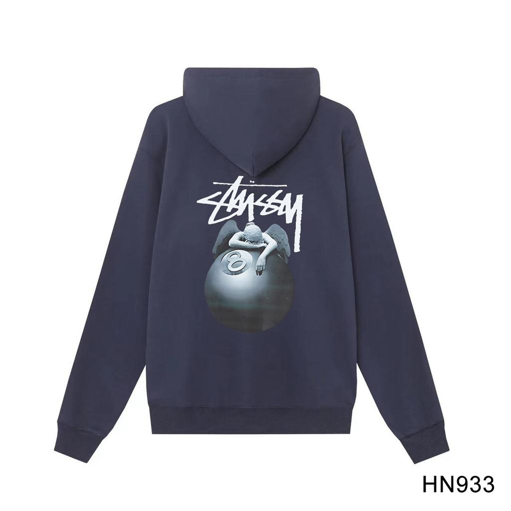 Stussy 2025 Новая весна и осень свободная толстовка большого размера с тонким фасоном черного цвета с принтом 8 скульптурных ангелов из хлопка с капюшоном для пары