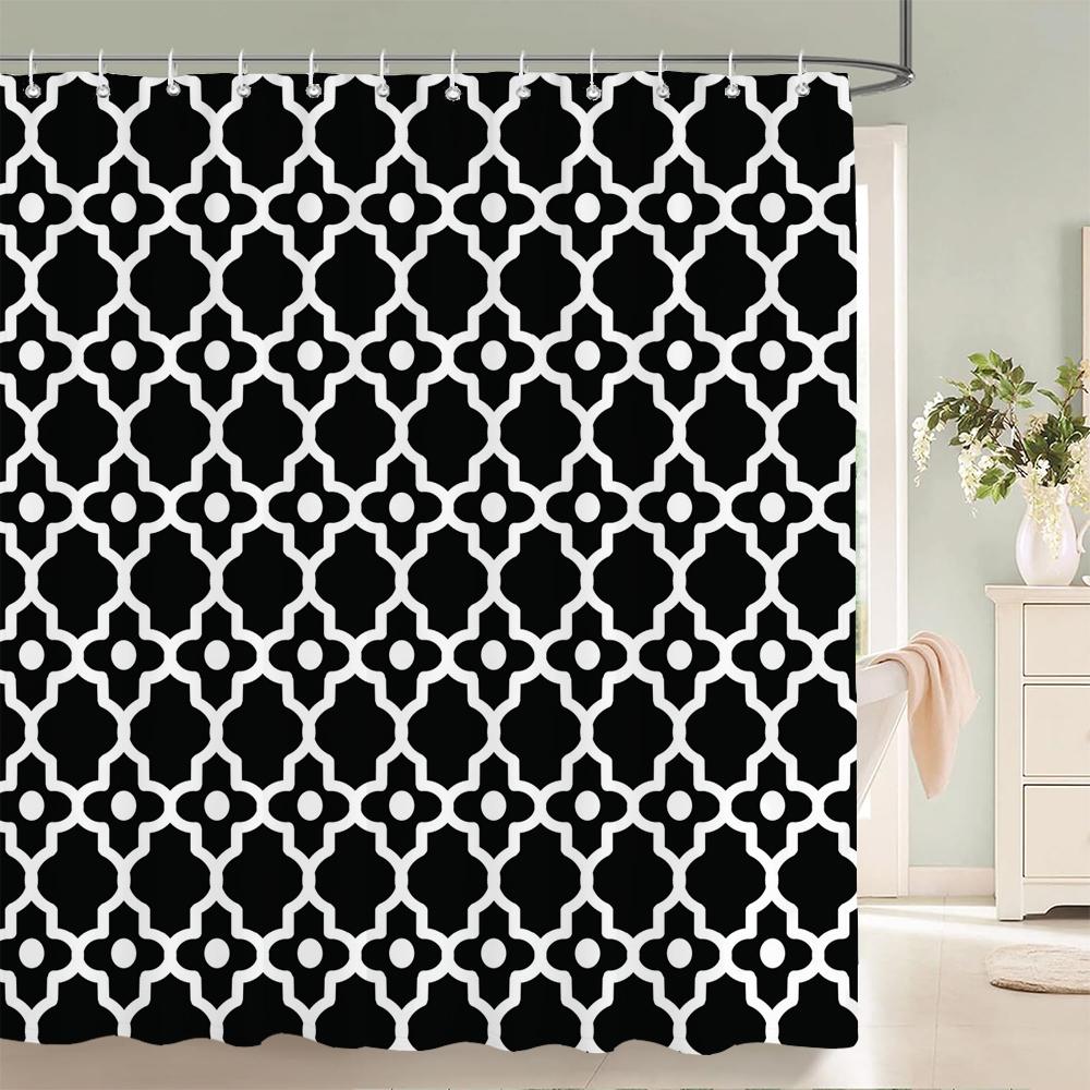 Stripe Shape Shower Curtains For Bathroom Simple Black White Multi-Color Wave Stripe Grid Pattern Waterproof Bathroom Curtains