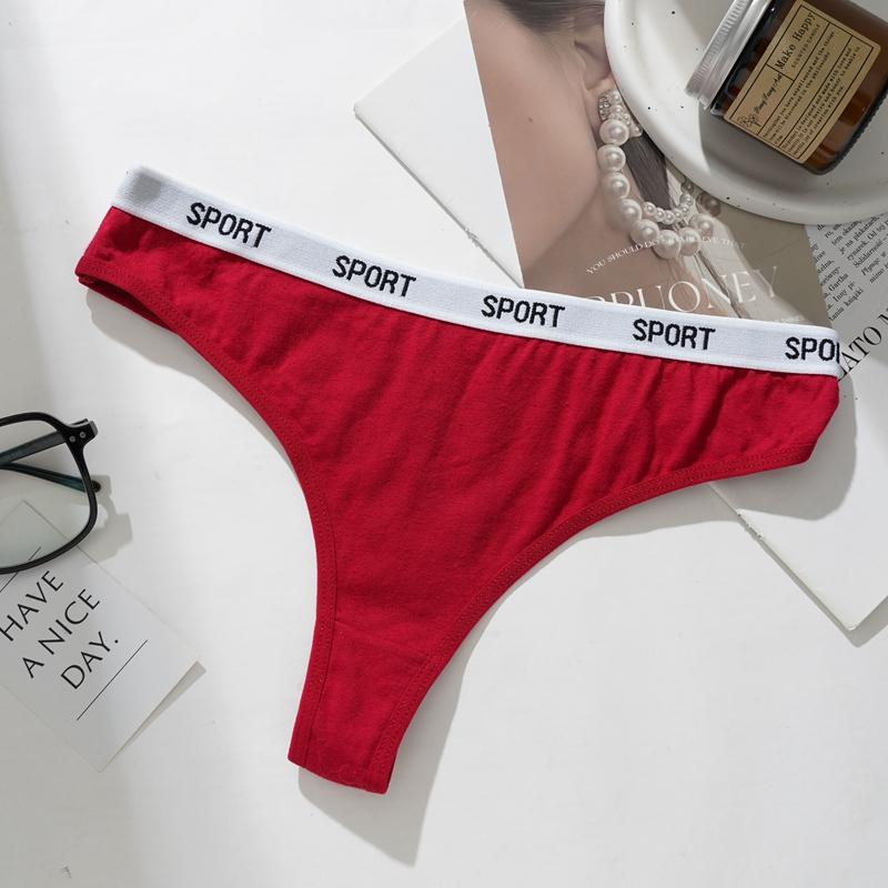 Women's Cotton Low-Rise Seamless Comfortable Thong Letter Printed Breathable Sports Briefs