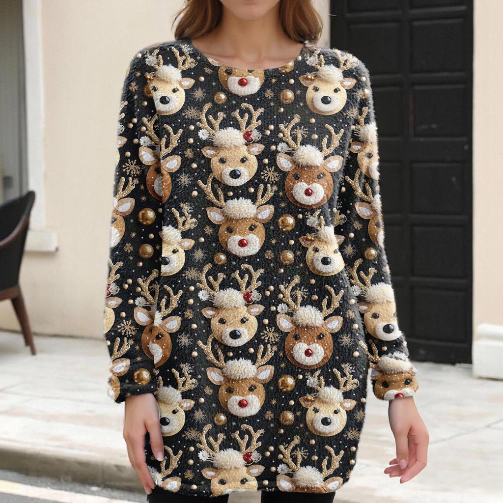 Women's Round Neck Casual Long Sleeve Plush Dresses