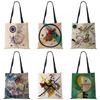 Женские льняные сумки с художественным принтом, повседневные дорожные пляжные подарочные пакеты
