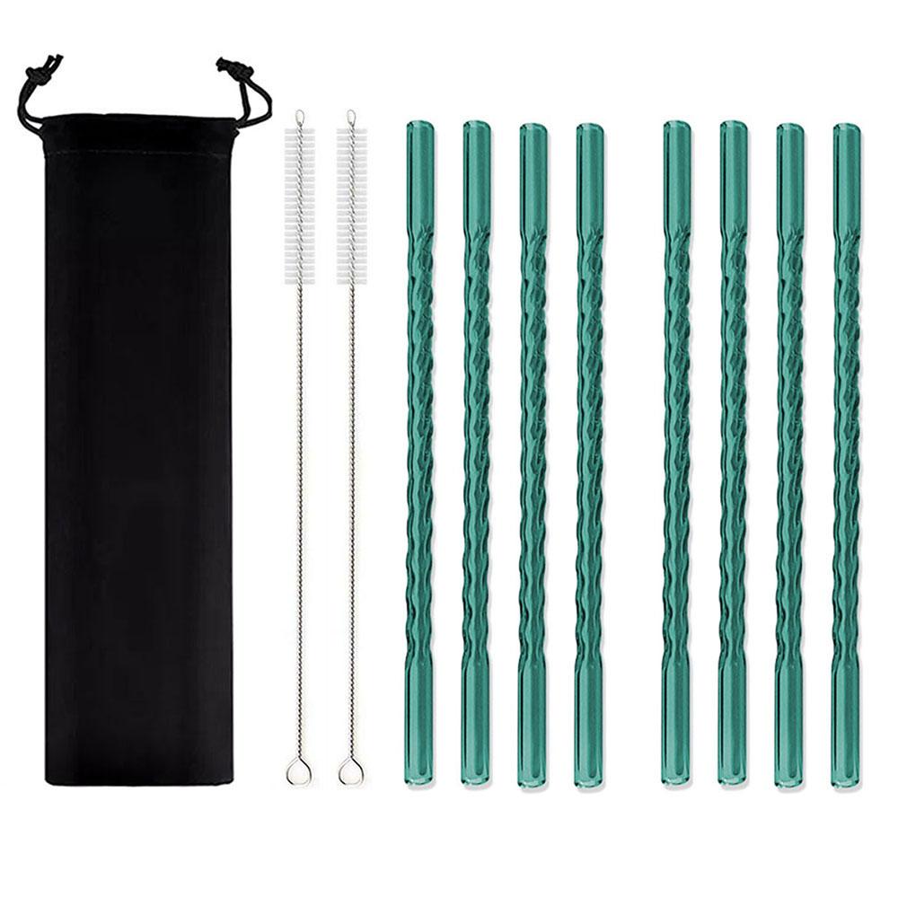 11Pcs Reusable Glass Straws Eco-friendly Drinking Straws for Smoothie Milkshakes Tea Juice Cocktail Straw with Brush Multi-Color