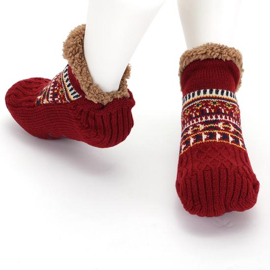 1 Pair Floor Socks Thickened Fleece-Lined Silicone-Dot Sole Slip-Resistant Traction Quiet Walking Socks with Jacquard Accents