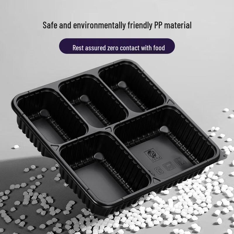 HANDUNYOU 1000ml 3-Compartment Black Disposable Takeout Boxes (200 Sets)