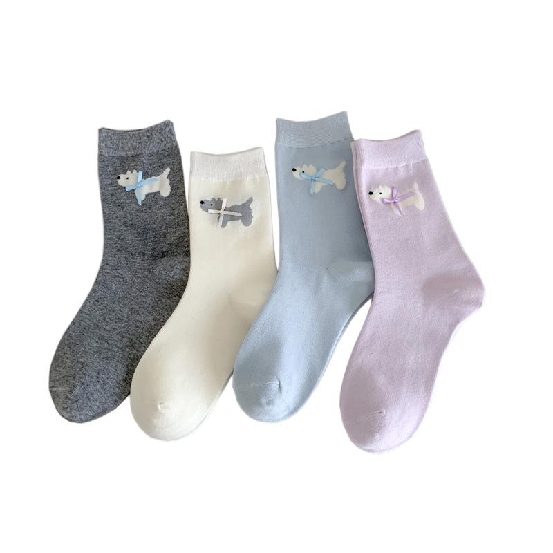Легкие носки Вест-хайленд-терьер на весну и лето, милые детские носки средней длины, с бантами, влагоотводящие и дышащие хлопковые носки
