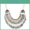 Style Ethnic Simulation Gemstone Decoration Tassel Design Women Necklace
