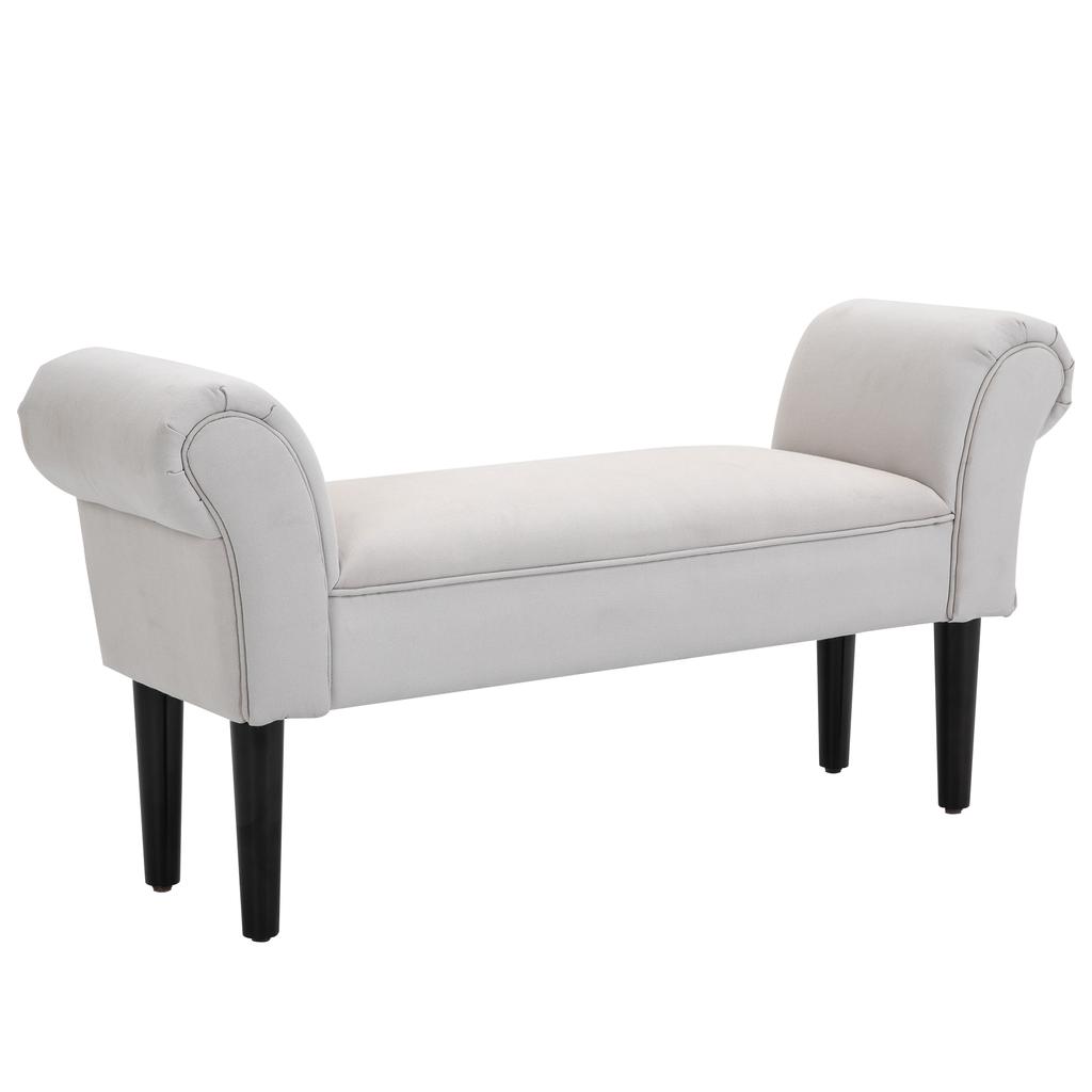 Bench Upholstered Bench with Sailcloth Fabric, Armrest Hallway Bench with Wooden Frame, Shoe Bench for Bedroom, Living Room