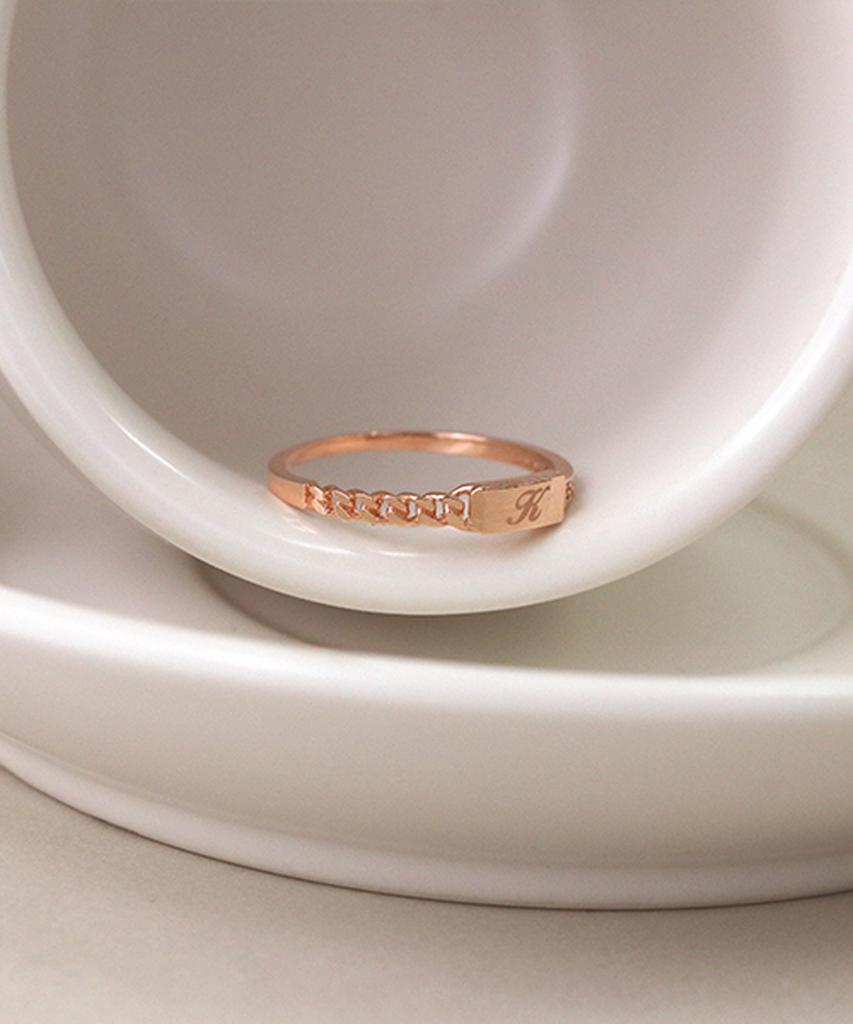 Loveenb [14K Gold] Simple Chain Initial Engraved Ring