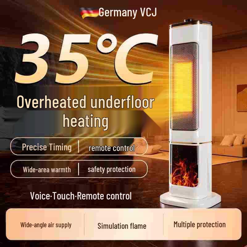 Вертикальный башенный oscillating обогреватель-вентилятор с пультом ДУ и эффектом пламени