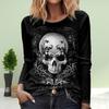 Женские осенние топы с ужасающим принтом черепа, повседневная футболка с длинным рукавом, топ, блузка
