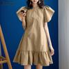 Женское повседневное летнее платье с короткими рукавами и оборками с круглым вырезом